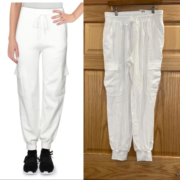 INC International Concepts Pants - INC Womens Cargo High Rise Jogger Pants Ivory